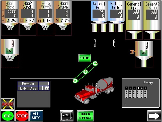computer screen with images of silos and a concrete truck